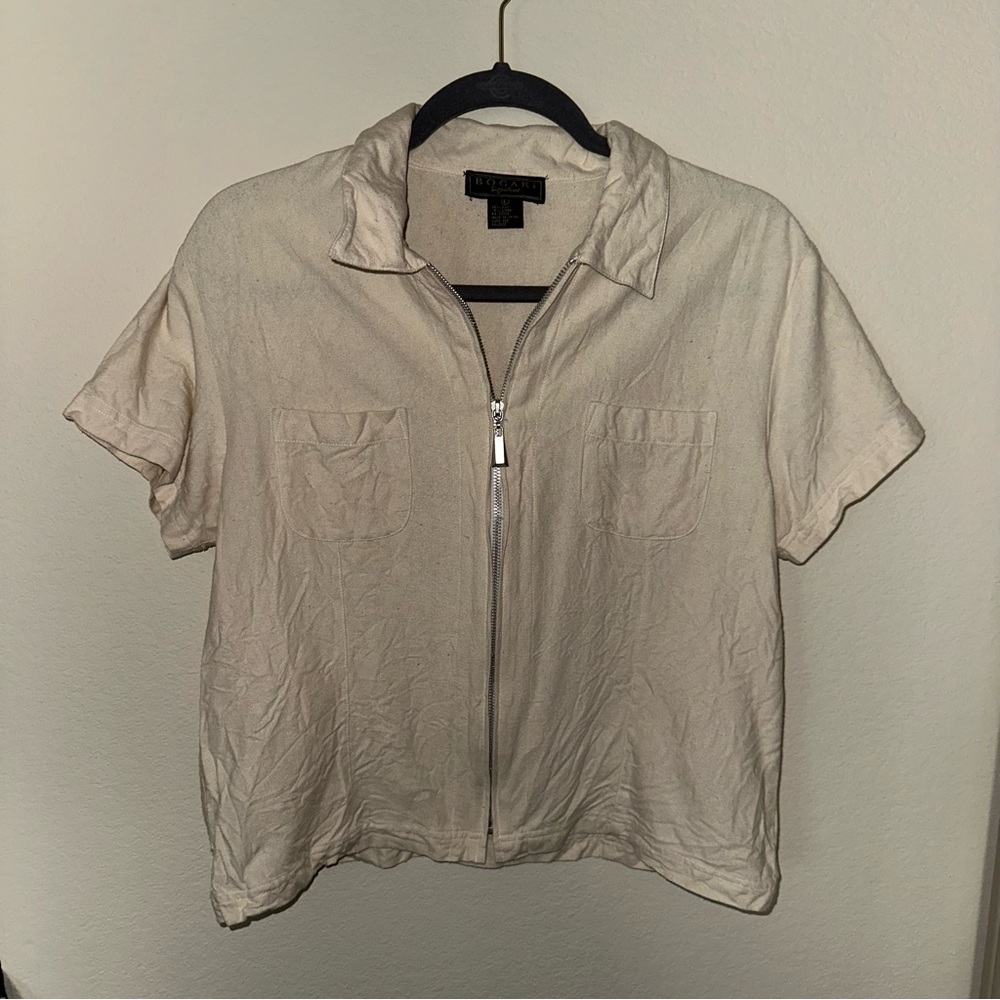 Vintage Y2K Bogari Signature Cream Zip-Up Shirt